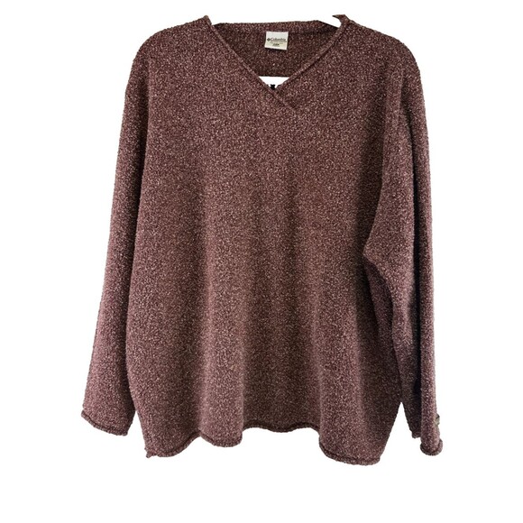 Columbia Speckled Pullover Sweater Burgundy Maroon V-Neck Stretch Womens 2X - Picture 1 of 11